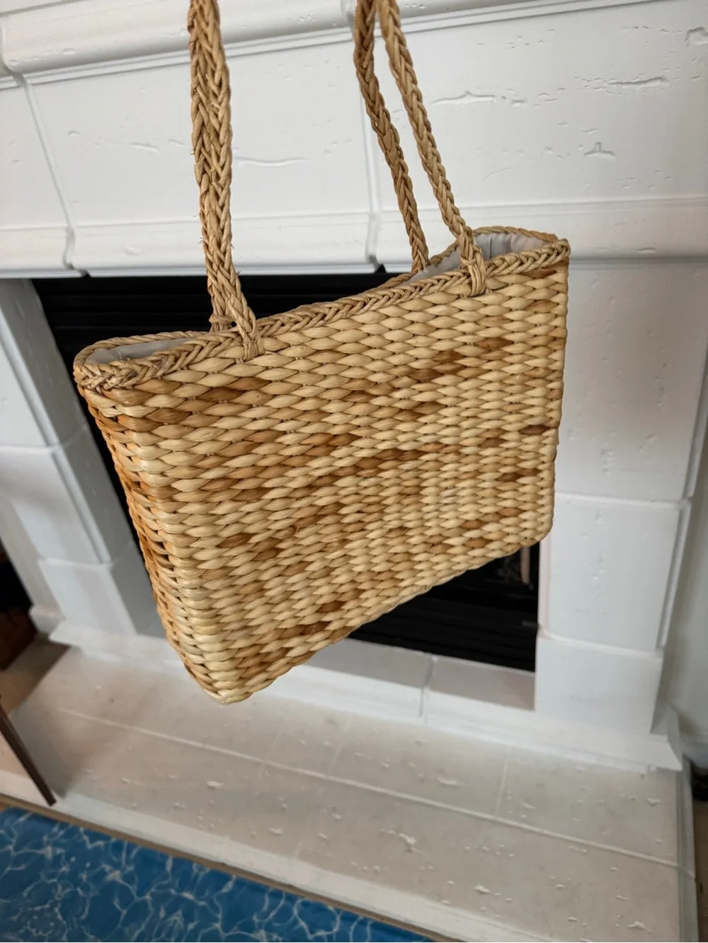 Vintage Straw Tote with Red, Green, Yellow & Blue Floral Accents